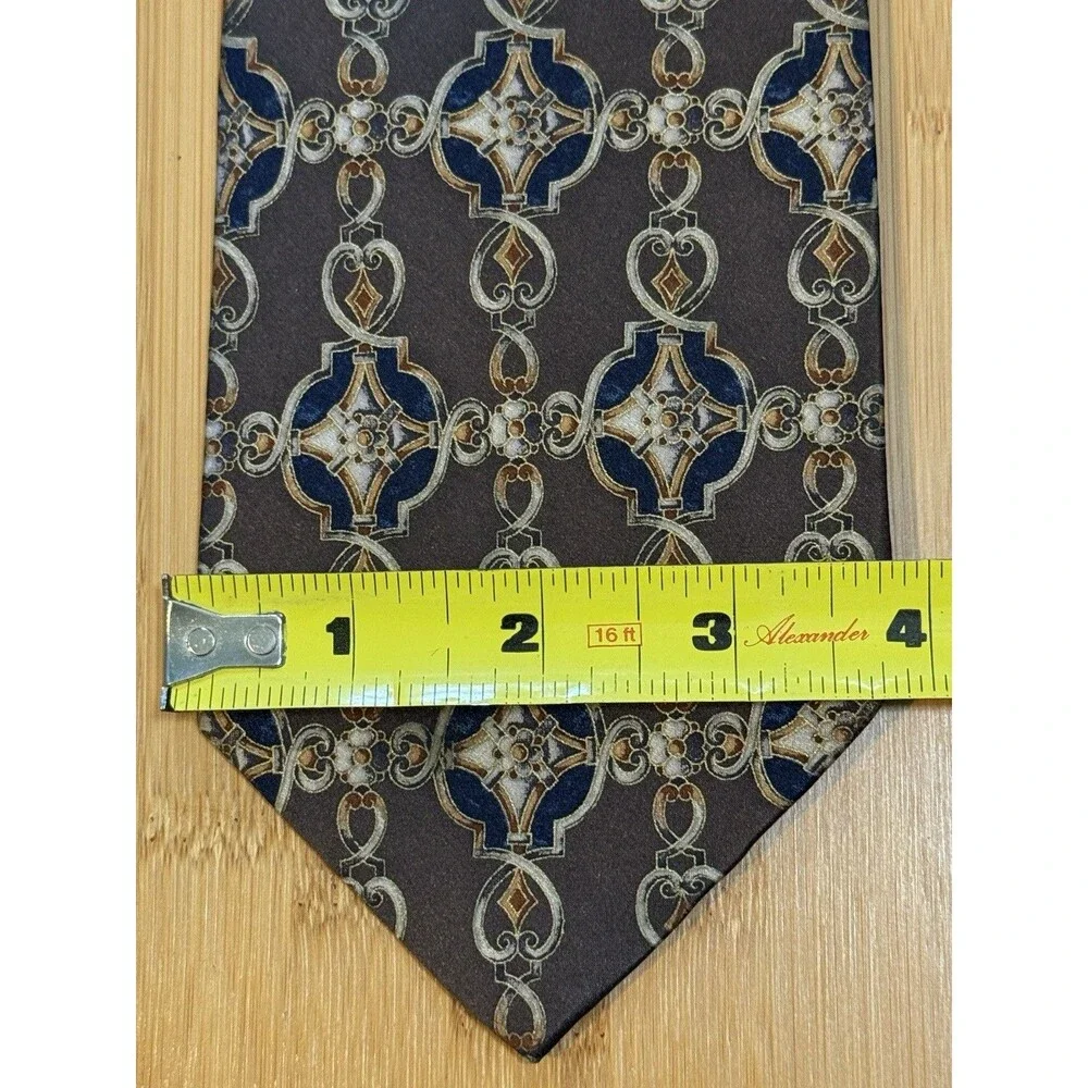 Bill Blass Men's 100% Silk Tie Brown Blue Gold Medallion Executive Necktie